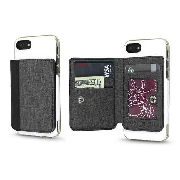 Double Pocket Stick on Phone Wallet Phone Wallet Earth Black Adhesive Card Hold for Back of Phone 